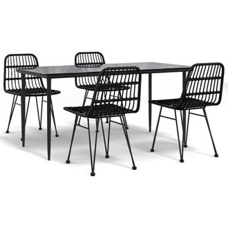 Berkfield Home 5 Piece Garden Dining Set Black Poly Rattan