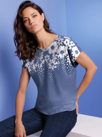 Cr&eacute;ation L Print-Shirt CREATION L PREMIUM Modal-Mix-Shirt, Damen, Gr. 36, rauchblau, bedruckt, 48% Modal, 47% Baumwolle, 5% Elasthan, gebl&uuml;mt, gemustert, mehrfar