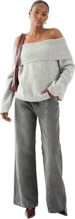 Misspap Premium Knit Bardot Foldover Jumper, L, grey