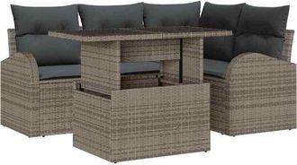 vidaXL Garden Sofa Set with Cushion with Pillow 5 pcs Grey Poly rattan vidaXL