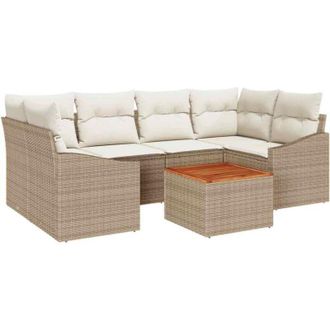 vidaXL Conjunto De Sof&aacute; De Jard&iacute;n 7 Pcs Beige, Blanco Vidaxl