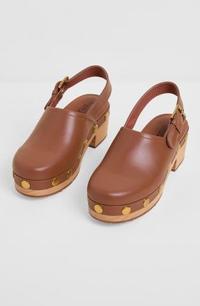 Charlotte Stone Jona Slingback Platform Studded Clog in Luggage at Nordstrom, Size 12