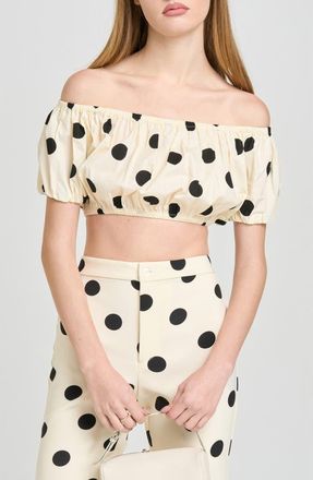 Wayf Annie Polka Dot Crop Stretch Cotton Top in Ant Ivory Polka Dot at Nordstrom, Size X-Small