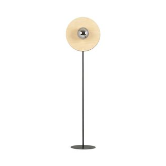 Wonderlamp L&aacute;mpara de pie circular con pieza efecto madera y esfera efecto espejo