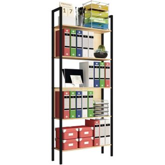 ebuy24 Ebuy24 - Estante De Madera Vcm Con Marco De Metal De Pie Rack De Oficina De Ahorro De Espacio Dimensiones Aprox. Al. 165 X An. 62 X T. 24 Cm Estante E