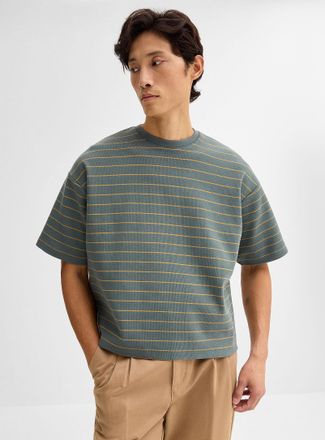 Le 31 Mens Thick jersey striped T-shirt Oversized fit