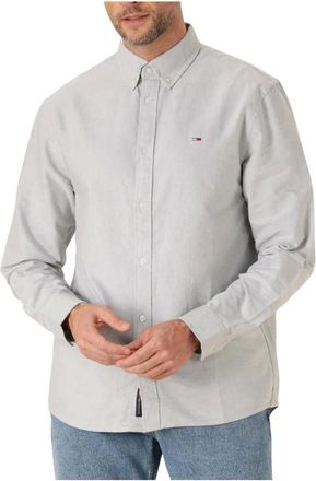 Tommy Jeans Overhemden, Heren, Grijs, L, Grijze Casual Oxford Overhemd voor Heren