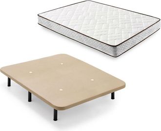 HOGAR 24 Cama Completa - Colch&oacute;n Flexitex Con Tejido 3d Y Aloe Vera, Altura 18 Cm + Base Tapizada Beige + Patas De 25 Cm, 135x180 Cm