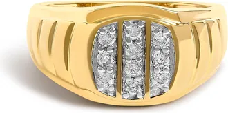 House of Brilliance Mens 14K Yellow Gold Plated Sterling Silver 1/3 Cttw Diamond Grooved Band Ring