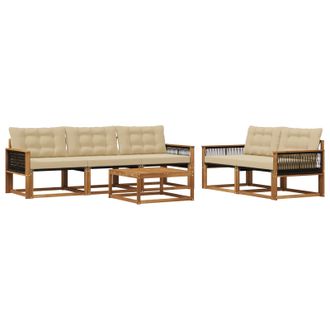 vidaXL Conjunto De Sof&aacute;s De Exterior Con Coj&iacute;n 6 Pcs Natural Y Beige Vidaxl