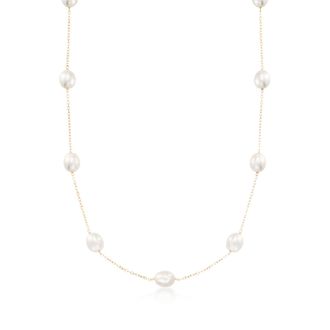 Ross-Simons 8-8.5mm Cultured Pearl Station Necklace in 14kt Yellow Gold