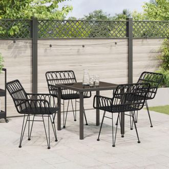 Berkfield Home 5 Piece Garden Dining Set Black Poly Rattan