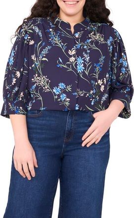 CeCe by Cynthia Steffe Split Neck Top in Classic Navy at Nordstrom, Size 3X