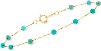 RS Pure by Ross-Simons 3-3.5mm Turquoise Bead Station Bracelet in 14kt Yellow Gold
