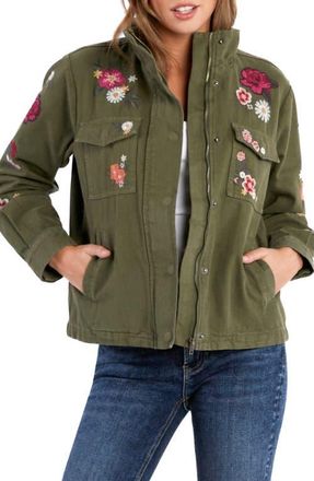 BILLY T Camp Happy Floral Embroidered Zip-Up Jacket in Army at Nordstrom, Size X-Large