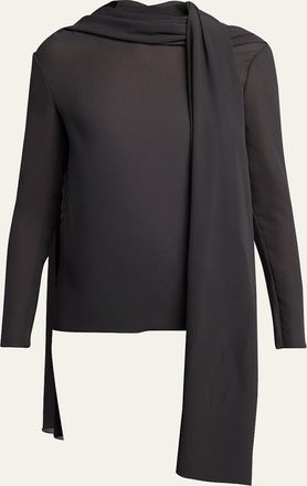 The Row Alenora Scarf-Neck Silk Long-Sleeve Top