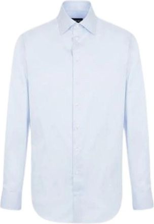 Emporio Armani Poplin Semi-French Collar Overhemd - Heren - Zakelijke Overhemden - Blauw - 4XL - Katoen - Overhemden