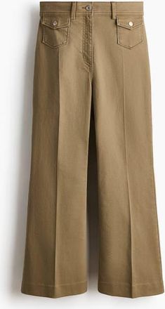 H&M Flared Ankle-length Trousers in Khaki Green at Nordstrom, Size 10