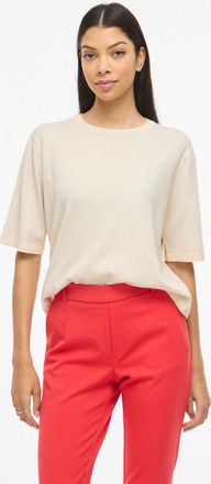 Vila Kurzarmpullover VILA VIMALU O-NECK 2/4 KNIT TOP-NOOS, Damen, Gr. XXL, sandshell detail:melange, Strick, Obermaterial: 50% Polyester, 30% Viskose, 20% 