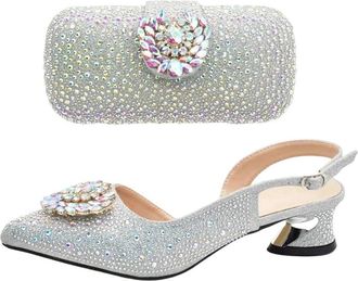 Generic Design Party Shoes with Clutch Bag Wedding with Women Heel Shoes and Bag Set Party Silver