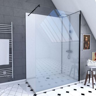 Aurlane Pack Ducha 90x120 - Paneles Murales Blanco/negro + Plato + Mampara 8 Mm