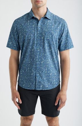 Tommy Bahama Bahama Coast Night Schooled Fish Print IslandZone Short Sleeve Button-Up Shirt in King Fish at Nordstrom, Size Xxx-Large