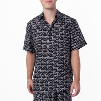 Burberry Monogram B Print Silk Shirt, Size X-Small
