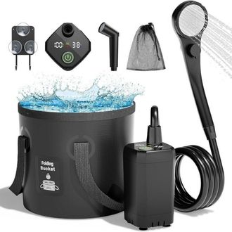 Elle Kit De Ducha Port&aacute;til Para Camping Mejorado, Bomba Recargable De 6000 Mah Con Pantalla Inteligente, Cabezal Rociador Multimodo, Cubo De Agua De 5 Velo