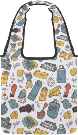 Generic Fathers Day Pattern Reversible Canvas Shoulder Tote - Double-Sided Print, 12oz Cotton, 27cm Drop, Fold-Flat Bag for Travel, Shopping, Street Outings