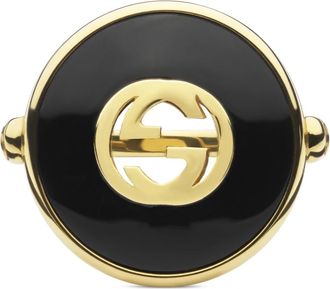 Gucci Interlocking ring in geel goud- onyx en diamant - Dames - Ringen - Geel - 51 MM - Accessoires