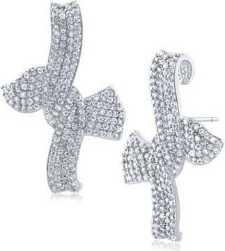 Kenneth Jay Lane Pav&eacute; CZ Bow Statement Earrings in Clear/silver at Nordstrom Rack