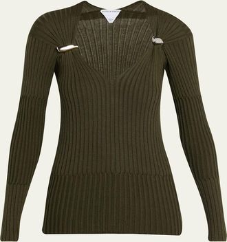 Bottega Veneta Claw Embellished Cashmere-Silk Rib Sweater