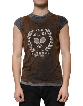 Dolce & Gabbana Mens Brown Cotton Crew Neck Sleeveless T-Shirt