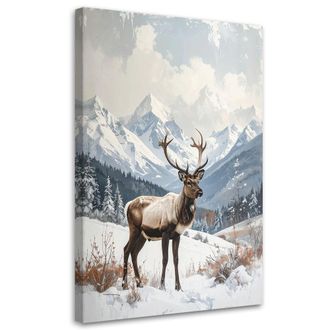 Feeby Cuadro En Lienzo, Renos Invierno Nieve Paisaje De Monta&ntilde;a, 80x120