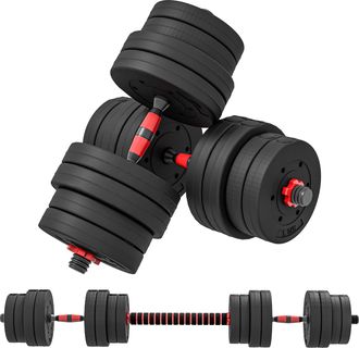 OEM Juego De Mancuernas Ajustables 30 Kg 2 En 1 Con Barras Conexi&oacute;n Y Mangos Antideslizantes Para Gimnasio En Casa Negro