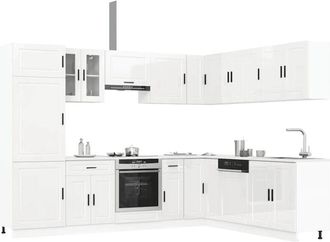 vidaXL Vidaxl - Mueble Cocina Porto Blanco Brillo 14 Pzas Madera Contrachapada