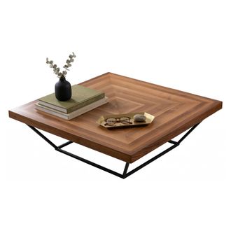 Dmora Mesa De Centro Sostene, Cuadrada, Tablero De Madera Nobilitada, Estructura Tonalidad Nogal, 100x100x32h Cm Marr&oacute;n Nogal