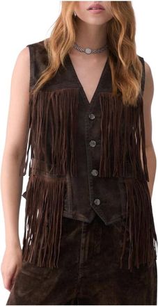 Liu Jo Jassen, Dames, Bruin, M, Katoen, Gilet met franjes