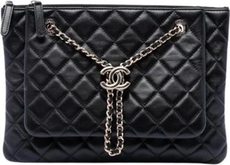 Chanel Pre-owned Quilted Lambskin Crossbody - Dames - Vintage Clutch - Zwart - ONE Size - Leer - Vintage