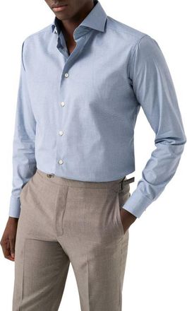 Eton Contemporary Fit Microcheck Shirt in Dark Blue at Nordstrom, Size 17.5
