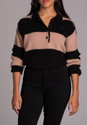 N&deg;21 Stripe Polo Sweater In Powder Rose / Black