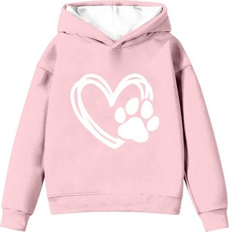 Generic Hoodies for Girls Uk Dog Paw Print Sweatshirt Long Sleeve Hooded Lightweight Soft Jumpers Casual Drawstring Pocket Oversized Fashion Loose Baggy Overs