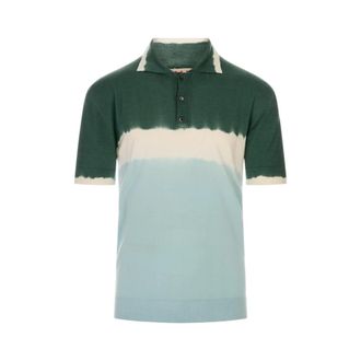 Marni Polo Shirts, male, Multicolor, Size: L Wool-silk Polo Shirt with Tie-dye Effect