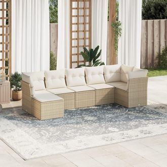 vidaXL Vidaxl - Set Sof&aacute;s De Jard&iacute;n 7 Piezas Y Cojines Rat&aacute;n Sint&eacute;tico Beige