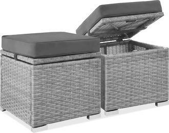 Best Choice Products Set of 2 Wicker Ottomans, Multipurpose Furniture w/ Removable Cushions, Steel Frame