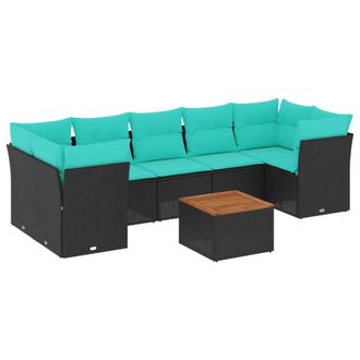 vidaXL Set De Sof&aacute;s De Jard&iacute;n Y Cojines 8 Piezas Rat&aacute;n Sint&eacute;tico Negro Vidaxl