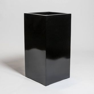 PRIMROSE Black Gloss Polystone Tall Square Cubic Patio Planter 80cm