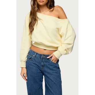 Edikted Christy Off the Shoulder Cotton Blend Sweatshirt in Yellow at Nordstrom, Size X-Large