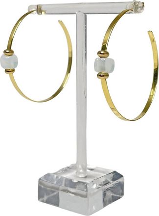 Lucky Star Womens Caroline Gemstone Hoop Earrings In Gold With White Opal