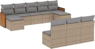 vidaXL Juego De Sof&aacute;s Jard&iacute;n Con Cojines Beige 10 Pzas Rat&aacute;n Sint&eacute;tico Vidaxl